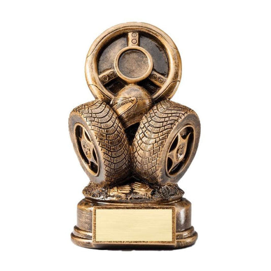 Racing Steering Wheel & Tires Award | Engraved Auto Award - 7 Inch Tall Decade Awards