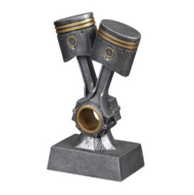 Automotive Trophy, Double Piston - Silver with Gold Accents | Engraved Mechanic Award - 8.25 Inch Tall Decade Awards