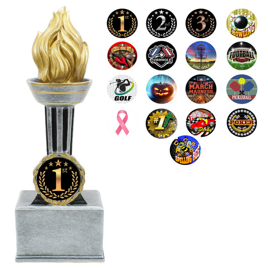 Victory Torch Trophy w/Insert | Engraved Flame of Victory Award - 9 or 12 Inch Tall Decade Awards