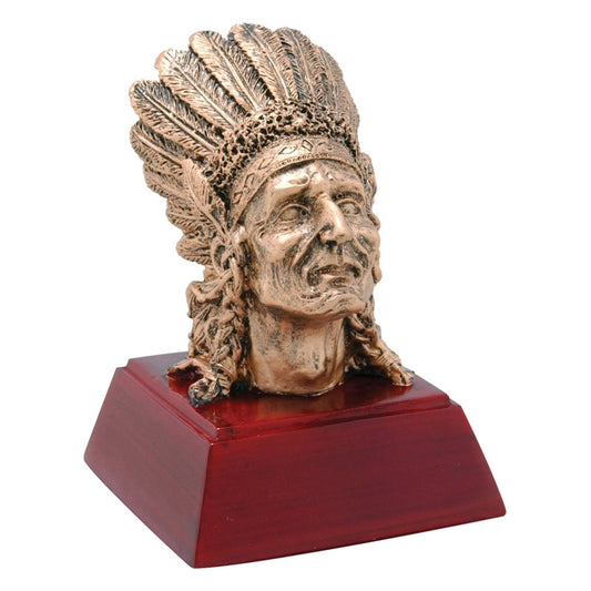 Indian Chief Trophy | Sculptured Mascot | Personalized Chief Award | 4 Inches Tall