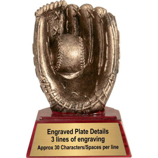 Baseball Sculptured Ball & Glove Trophy | Engraved Baseball Award - 4 Inch Tall Decade Awards