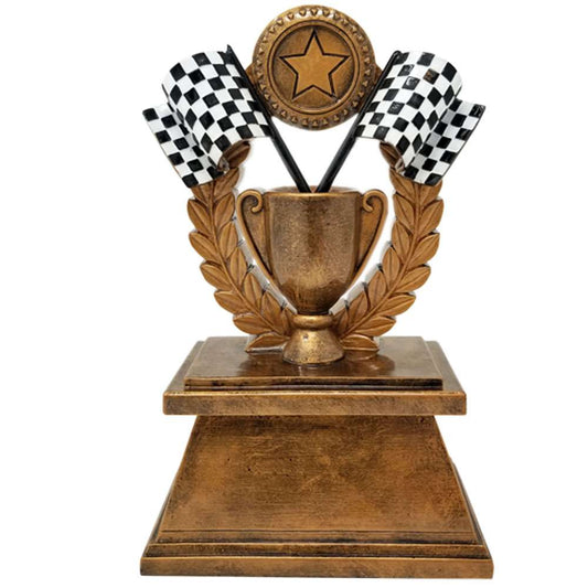 Personalized Racing Trophy with Checkered Flag Design – 7 Inch Custom Engraved Racing Award by Decade Awards
