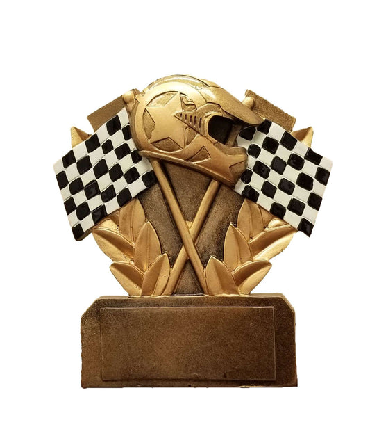 Racing Checkered Flags Trophy | Engraved Racing Award - 5 Inch Tall Decade Awards