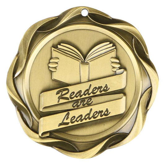 Readers are Leaders Fusion Medal- Gold | Engraved Reading Medallion - 3 Inch Wide Decade Awards