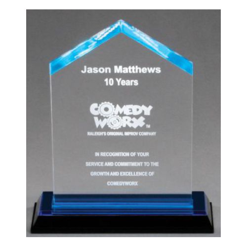 Spire Impress Blue Acrylic Trophy | Personalized Acrylic Corporate Award - 8.25 Inch Tall Decade Awards
