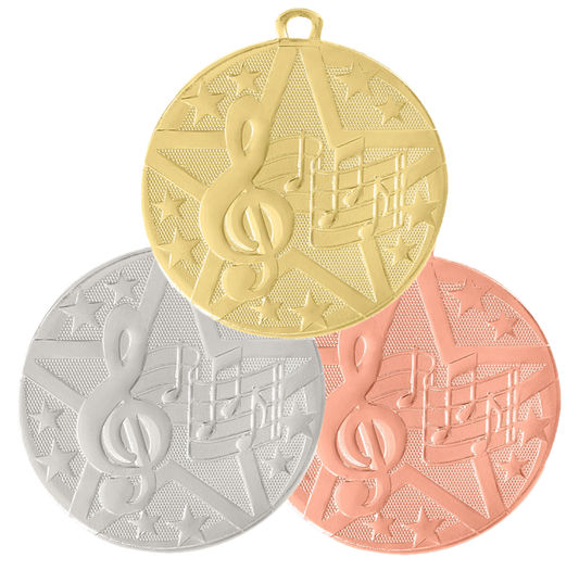 Personalized Music Medal with Ribbon | Gold, Silver or Bronze | Superstar Medal | 2 Inches Wide