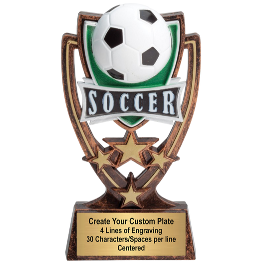Soccer Trophy | Four Star | Personalized Soccer Award | 6 Inches Tall