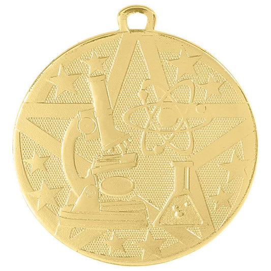 Science Superstar Medal - Gold | Engraved Superstar Science Medallion - 2 Inch Wide Decade Awards