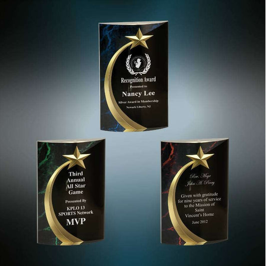 Shooting Star Award - Blue, Green or Red | Engraved Rounded Acrylic Award - 6", 6.75" or 7.75" Decade Awards