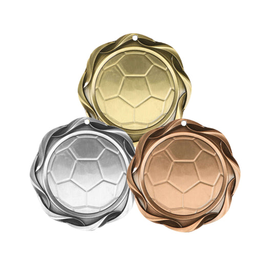 Soccer Fusion Medal- Gold, Silver or Bronze | Engraved Futbol Medallion - 3 Inch Wide Decade Awards