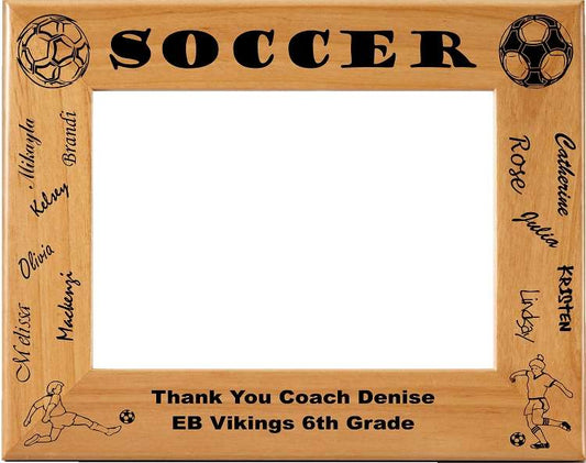 Soccer NAMES Picture Frame - Personalized | Laser Engraved Wood Frame - 3 Sizes Decade Awards