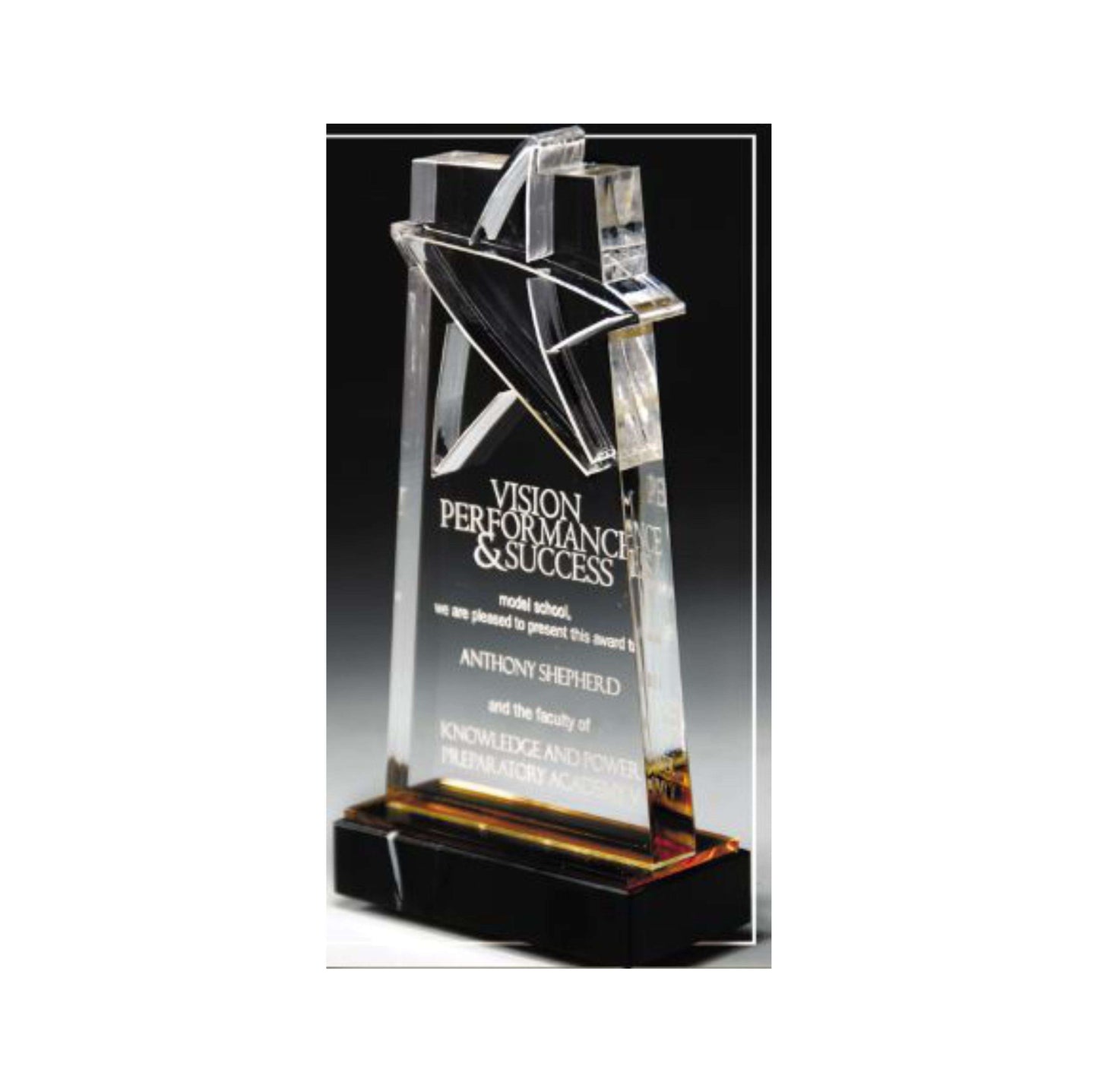 Star Gazer Tower Acrylic Trophy - Blue or Gold | Engraved Star Corporate Award - 7 Inch Tall Decade Awards