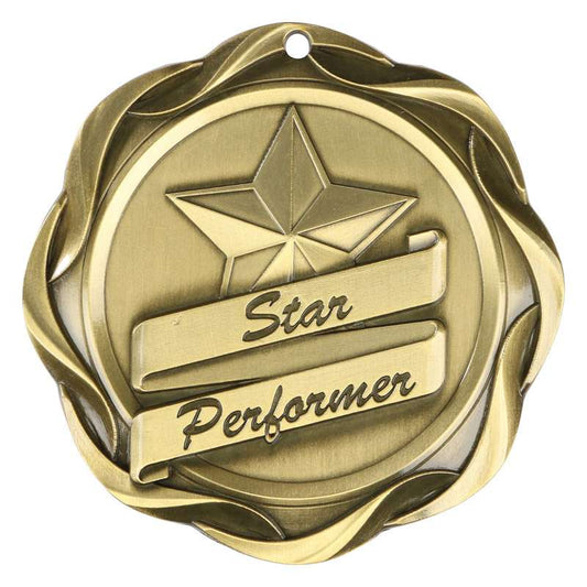 Star Performer Fusion Medal- Gold | Engraved Performance Medallion - 3 Inch Wide Decade Awards