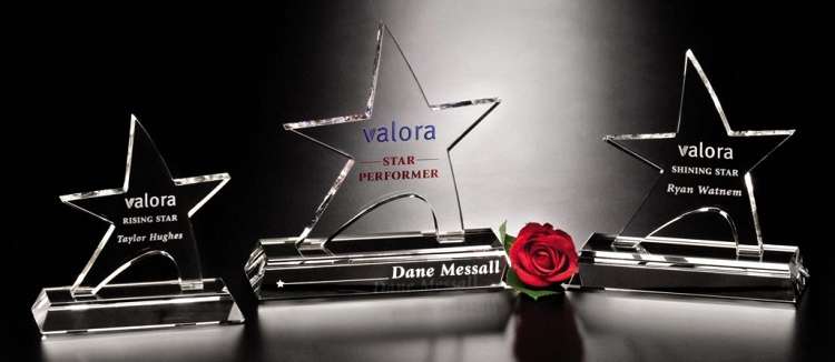 Star Prestige Crystal Corporate Award | Engraved Star Award - 6", 7.5" or 8.5" Decade Awards