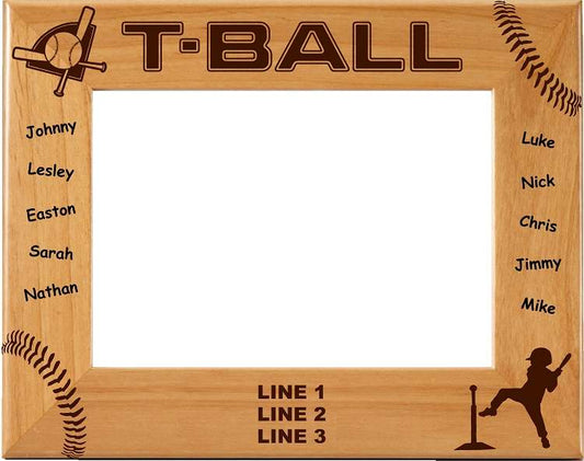 T-Ball NAMES Personalized Wood Picture Frame - Personalized | Laser Engraved Wood Frame - 3 Sizes Decade Awards