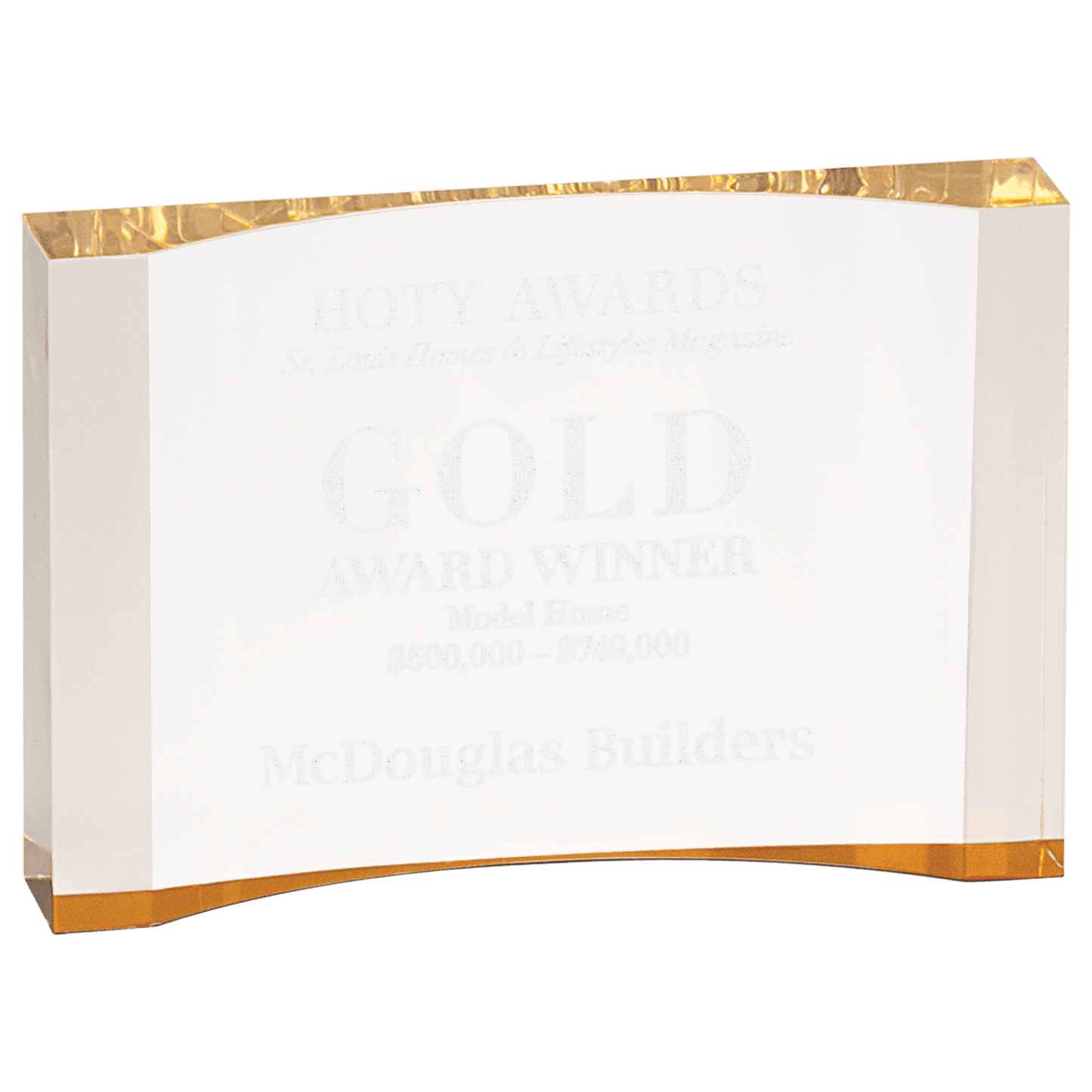 Crescent Acrylic Trophy | Blue or Gold | Personalized Corporate Award | 3.5x5 or 4.5x 7