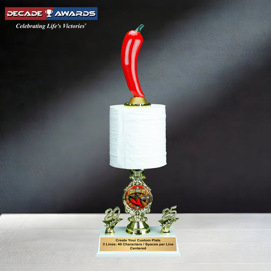 Chili Toilet Paper Trophy | Chili Cook-Off Gag Award | Chili Event Prize | 17.5 Inches Tall