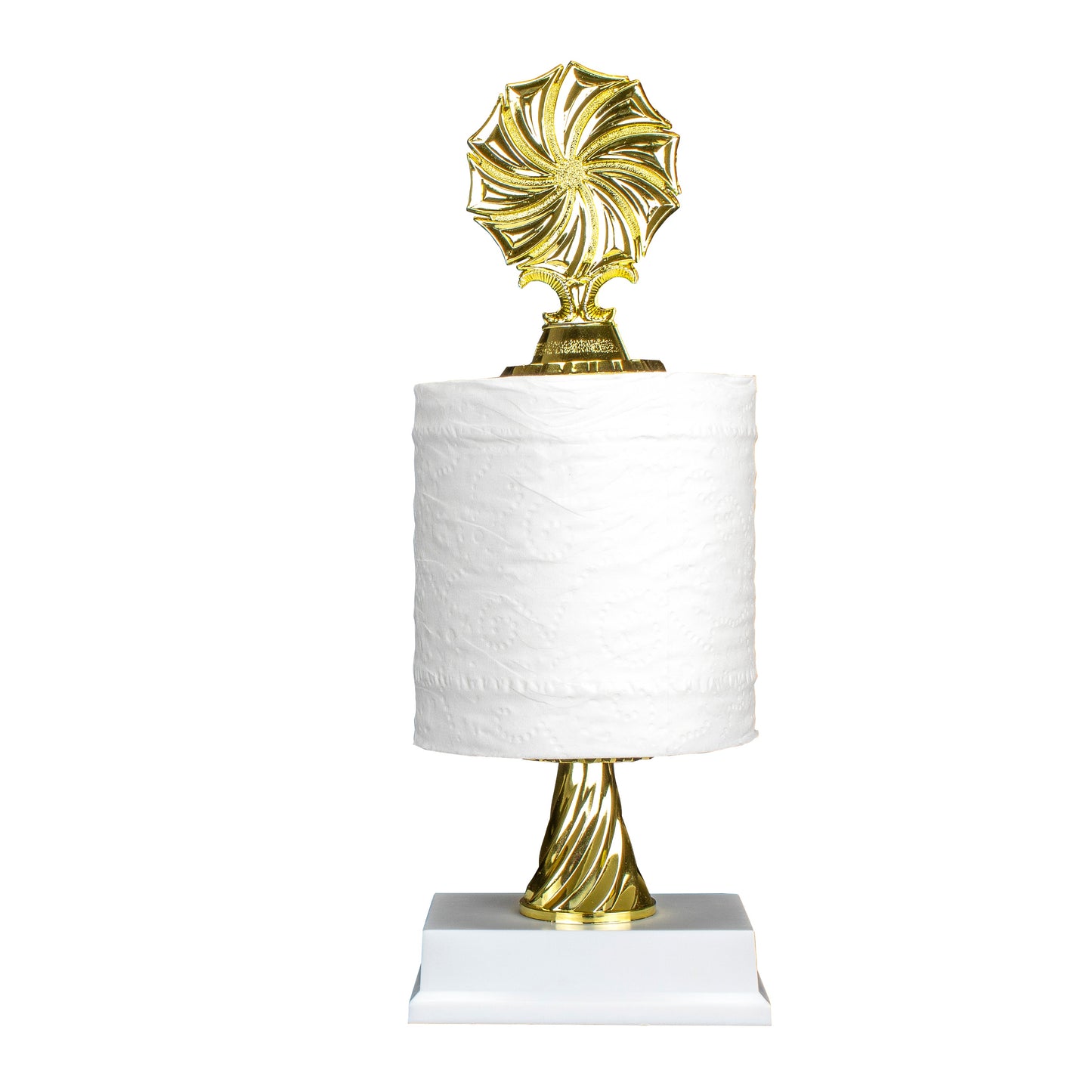A 12-inch humorous toilet paper award designed for last-place winners. Custom engraving available from Decade Awards