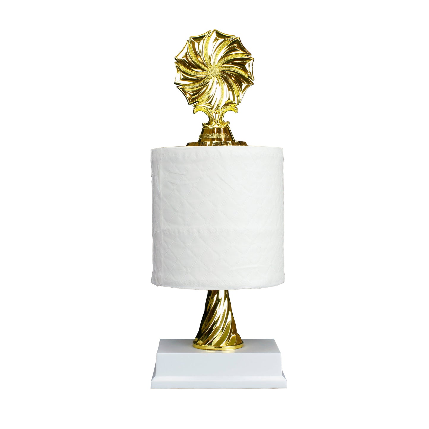 A 12-inch humorous toilet paper award designed for the ULTIMATE Last Place Loser! Custom engraving available from Decade Awards