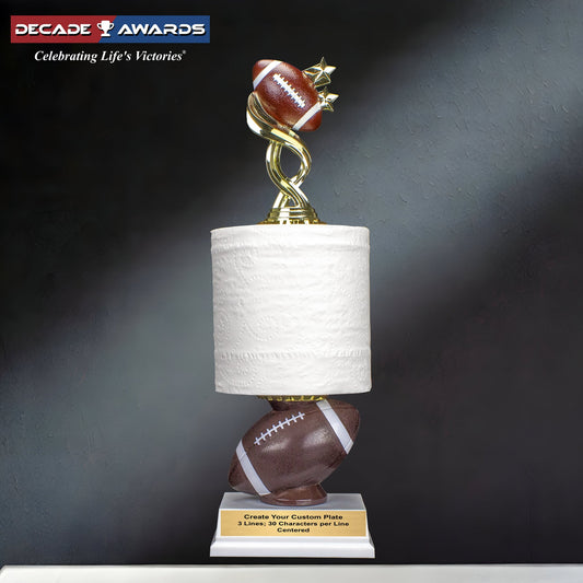 Funny Football Toilet Paper Trophy with custom engraving for last place leagues – 13.75 Inch by Decade Awards