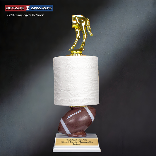 Decade Awards TP Award of Shame featuring a horse’s rear design, real toilet paper roll and free engraving for last-place winners.