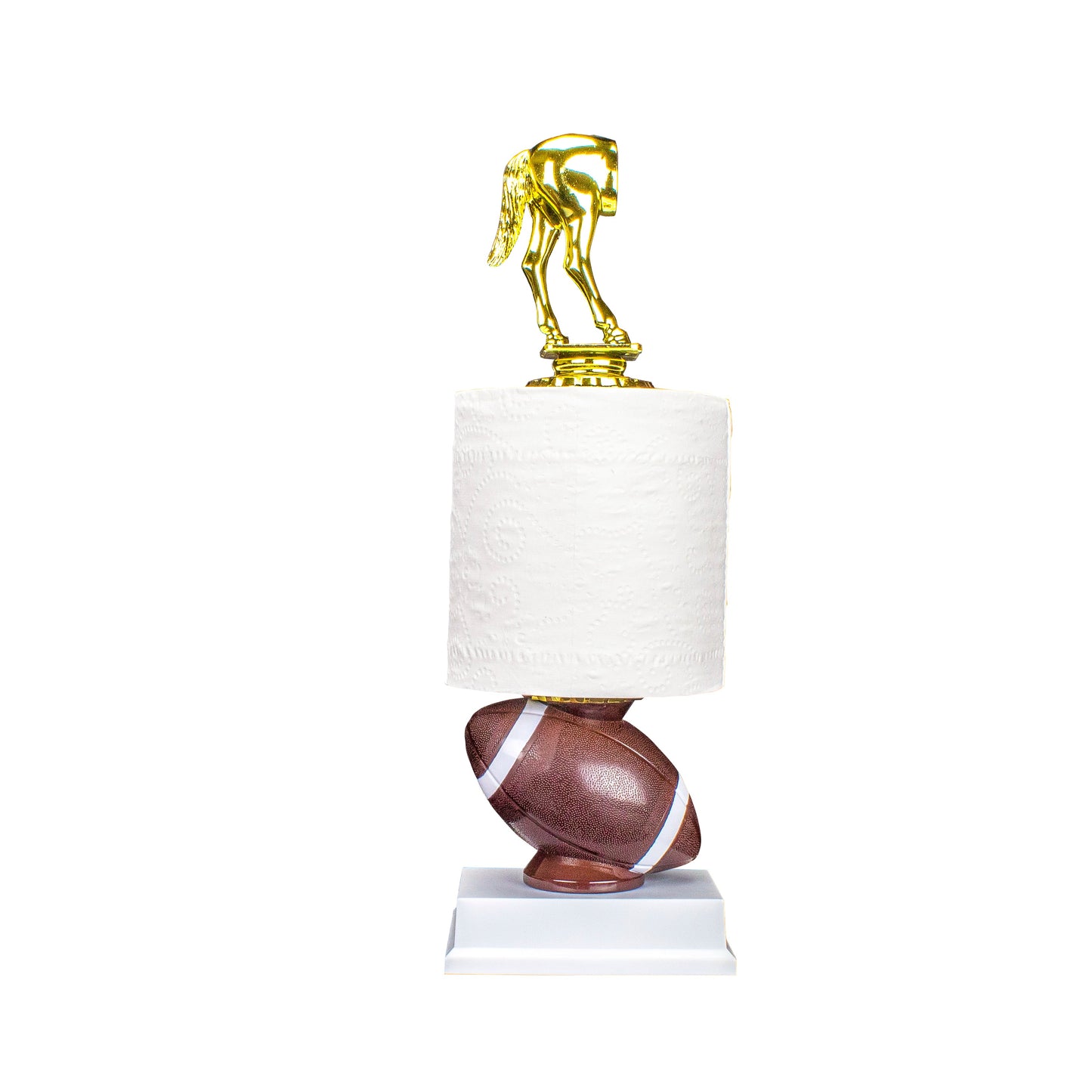 Decade Awards TP Award of Shame featuring a horse’s rear design, real toilet paper roll and free engraving for last-place winners.