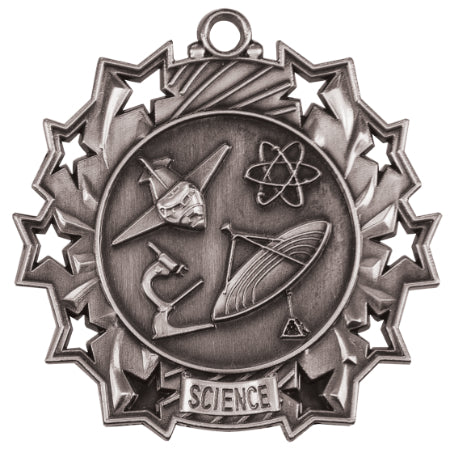 Personalized Science Medal with Ribbon | Gold, Silver or Bronze | Ten Star Science Medal | 2.25 Inches Wide