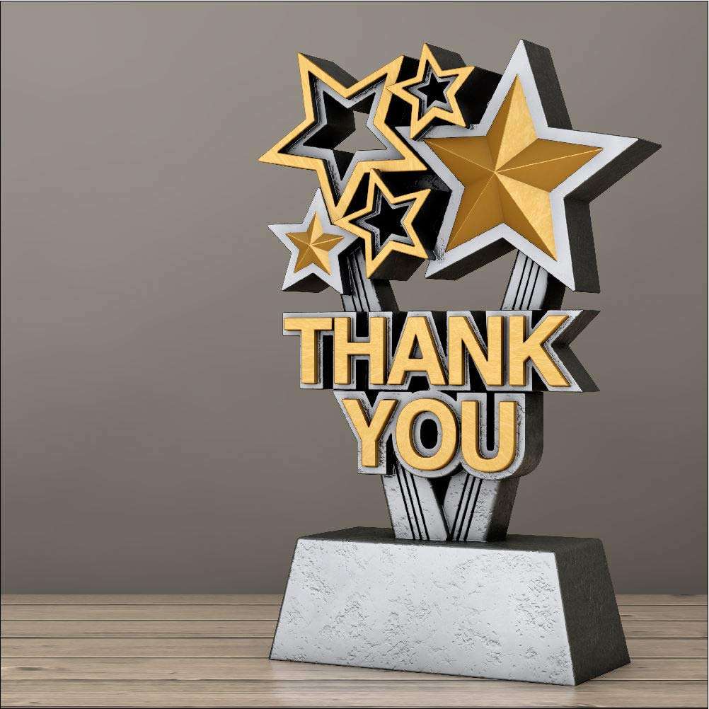 Thank You Trophy | Engraved Gold and Silver Stars Appreciation Award - 6 or 8.5 Inch Tall Decade Awards