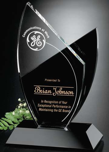 Tuxedo-Newport Corporate Award | Engraved Black and Optical Crystal Award - 10" Tall Decade Awards