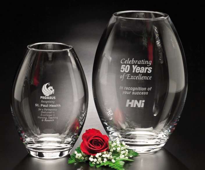 Vase Crystal Corporate Award - Clear Barrel | Engraved Crystal Vase - 8.5" or 10.5" Tall Decade Awards