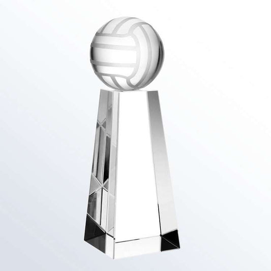 Volleyball Crystal Tower Trophy | Engraved Crystal Volleyball Award - 6", 7" or 8" Tall Decade Awards
