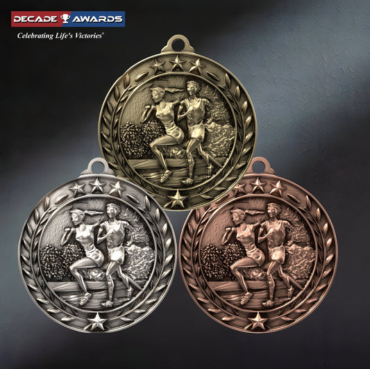 Cross country medal from Decade Awards with free engraving and detailed runner design