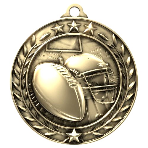 Football Wreath Medal | Engraved Gold Football Medal - 2.75 Inch Wide Decade Awards