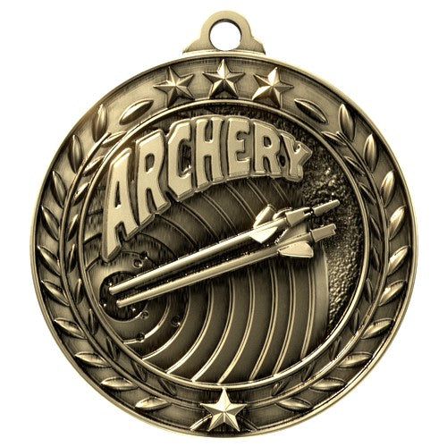 Archery Wreath Medal | Engraved Gold Archery Medal - 2.75 Inch Wide Decade Awards