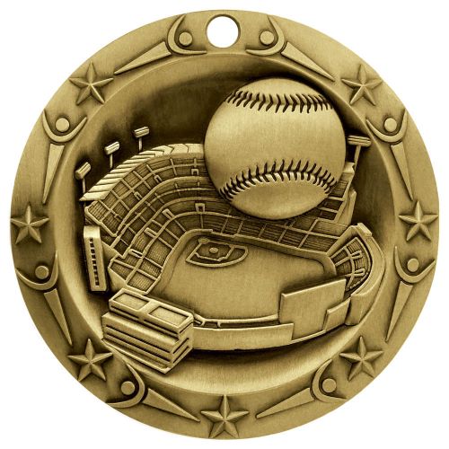 Baseball World Class Medal - Gold, Silver or Bronze | Engraved Baseball League Medallion - 3 Inch Wide Decade Awards