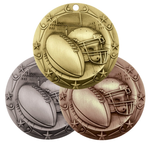 Football World Class Medal - Gold, Silver or Bronze | Engraved Football Medal - 3 Inch Wide Decade Awards