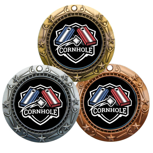 Cornhole World Class Medal - Gold, Silver or Bronze | Engraved Cornhole Medal - 3 Inch Wide