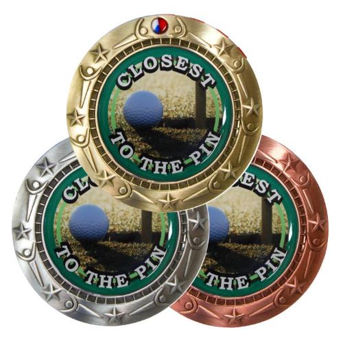 Closest to the Pin World Class Medal- Gold, Silver or Bronze | Engraved Golf Medal - 3 Inch Wide Decade Awards