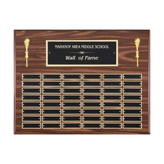 Perpetual Plaque | Walnut Finish | 48 Black Brass Plates | 20x16