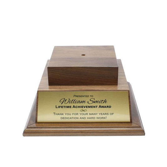 Walnut Perpetual Base | Engraved 2 Tier Base - 10.5 Inch Wide x 5.25 Inch Tall Decade Awards