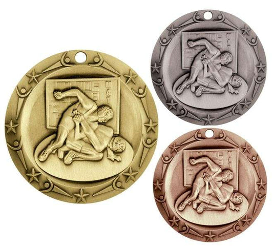 Wrestling World Class Medal - Gold, Silver or Bronze | Engraved Wrestler Medallion - 3 Inch Wide Decade Awards