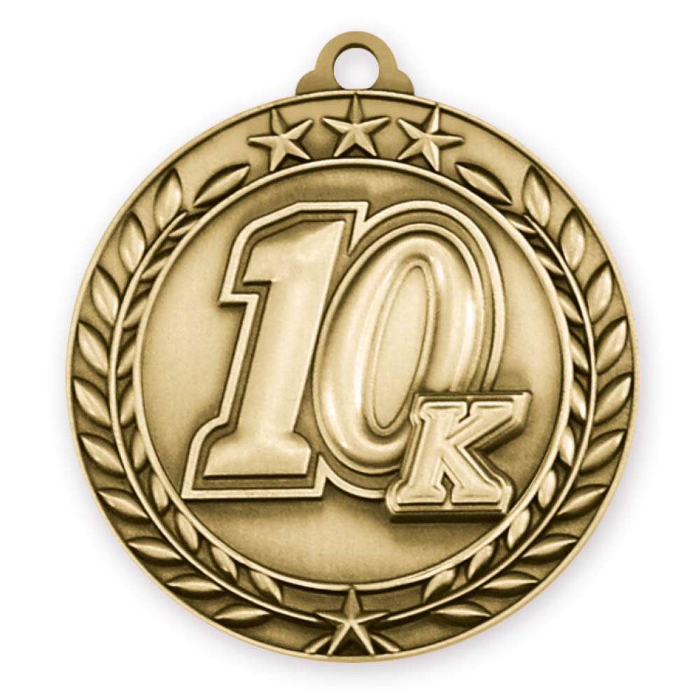10K Wreath Medal - Gold | Engraved Gold 10K Medallion - 2.75 Inch Wide Decade Awards
