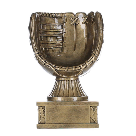 Softball Glove Action Pedestal Trophy | Engraved Gold Slow / Fast Pitch Award - 8 Inch Tall Decade Awards