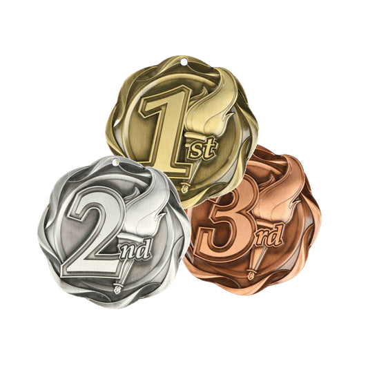 1st, 2nd, 3rd Fusion Medal- Gold, Silver or Bronze | Engraved Place Medallion - 3 Inch Wide Decade Awards