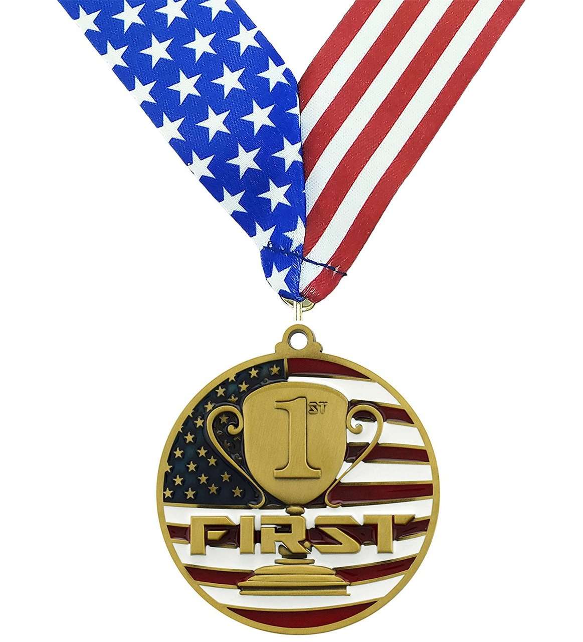 1st, 2nd, 3rd Place Patriotic Medal - Gold, Silver or Bronze | Engraved Place Medal - 2.75 Inch Wide Decade Awards