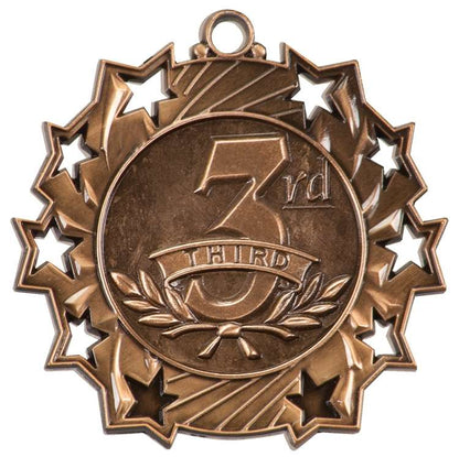 1st, 2nd, 3rd Place Ten Star Medal | Engraved 10 Star Place Medallion | 2.25 Inch Wide Decade Awards