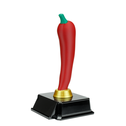 Personalized Red Chili Pepper Trophy | 3D Chili Pepper Award on Square Base | 7 Inch Tall