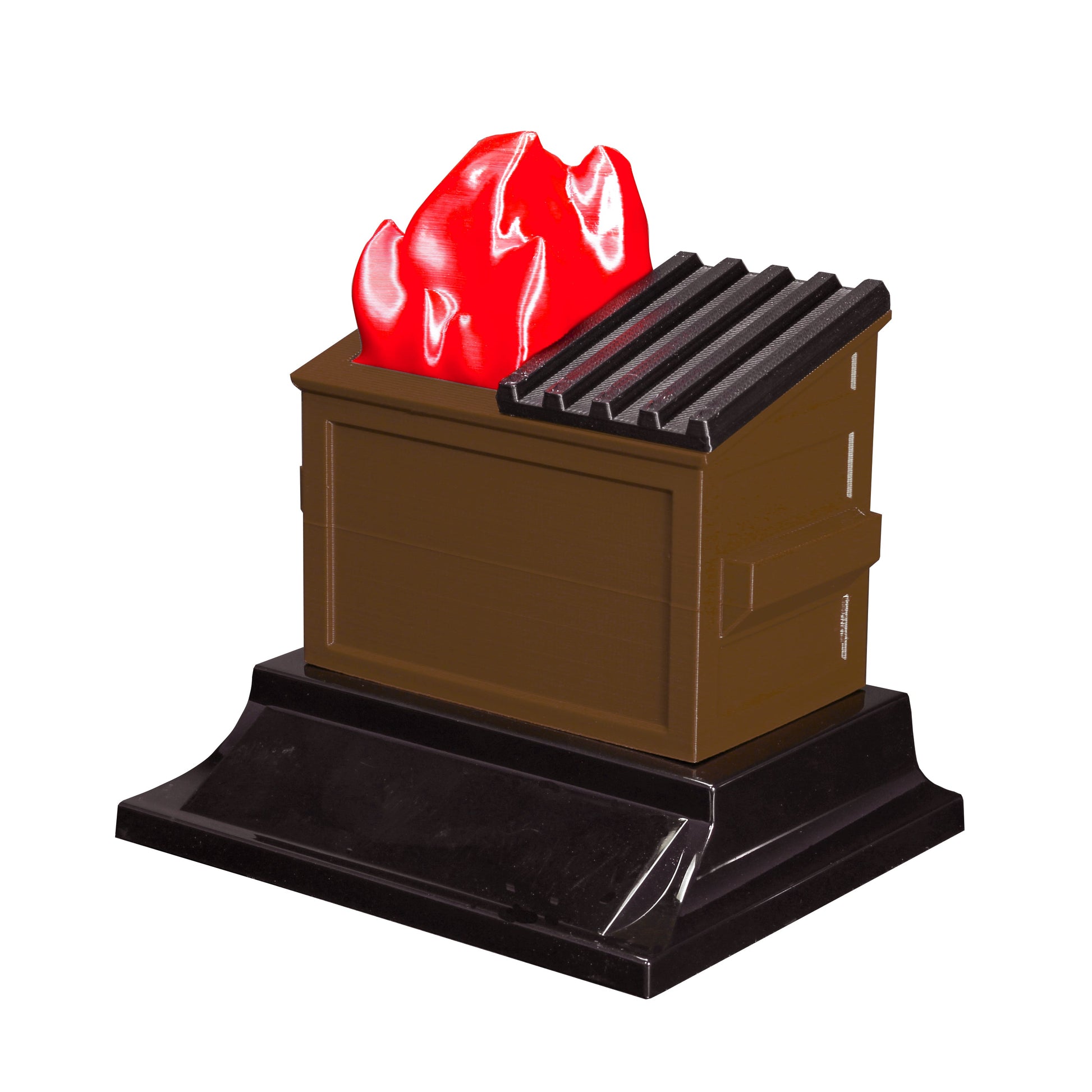 Brown compost dumpster fire trophy with free engraving by Decade Awards