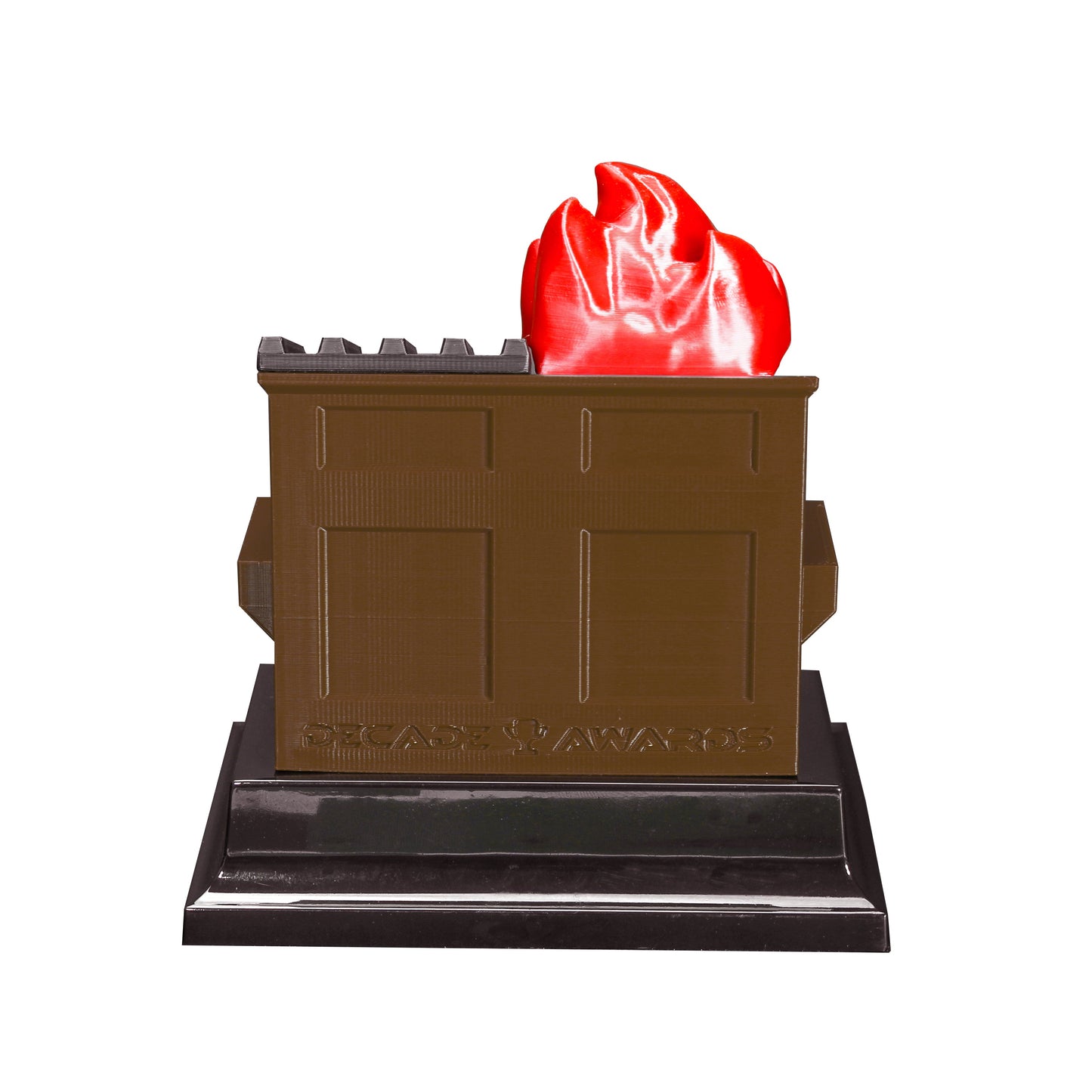Brown compost dumpster fire trophy with free engraving by Decade Awards