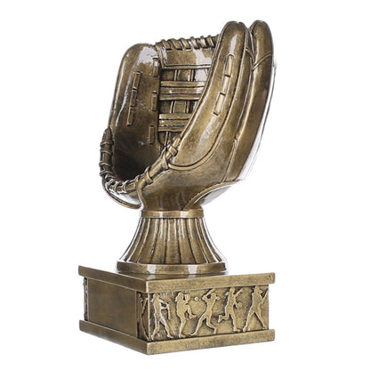 Softball Glove Action Pedestal Trophy | Engraved Gold Slow / Fast Pitch Award - 8 Inch Tall Decade Awards